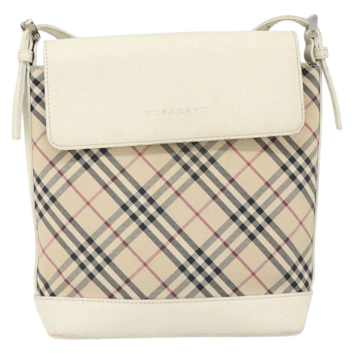 BURBERRY Nova Check Shoulder Bag Canvas Leather Beige Silver Auth ka1870