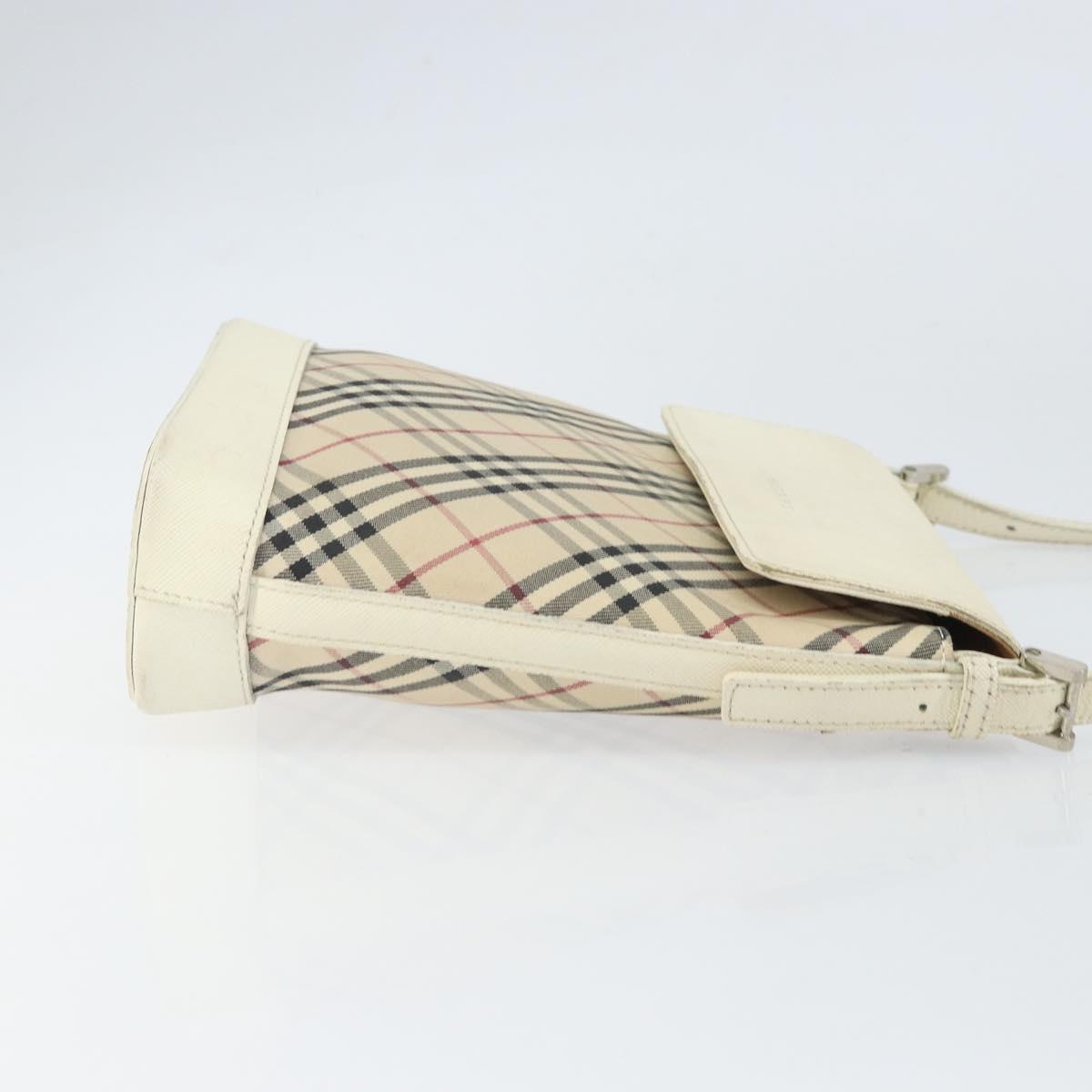 BURBERRY Nova Check Shoulder Bag Canvas Leather Beige Silver Auth ka1870