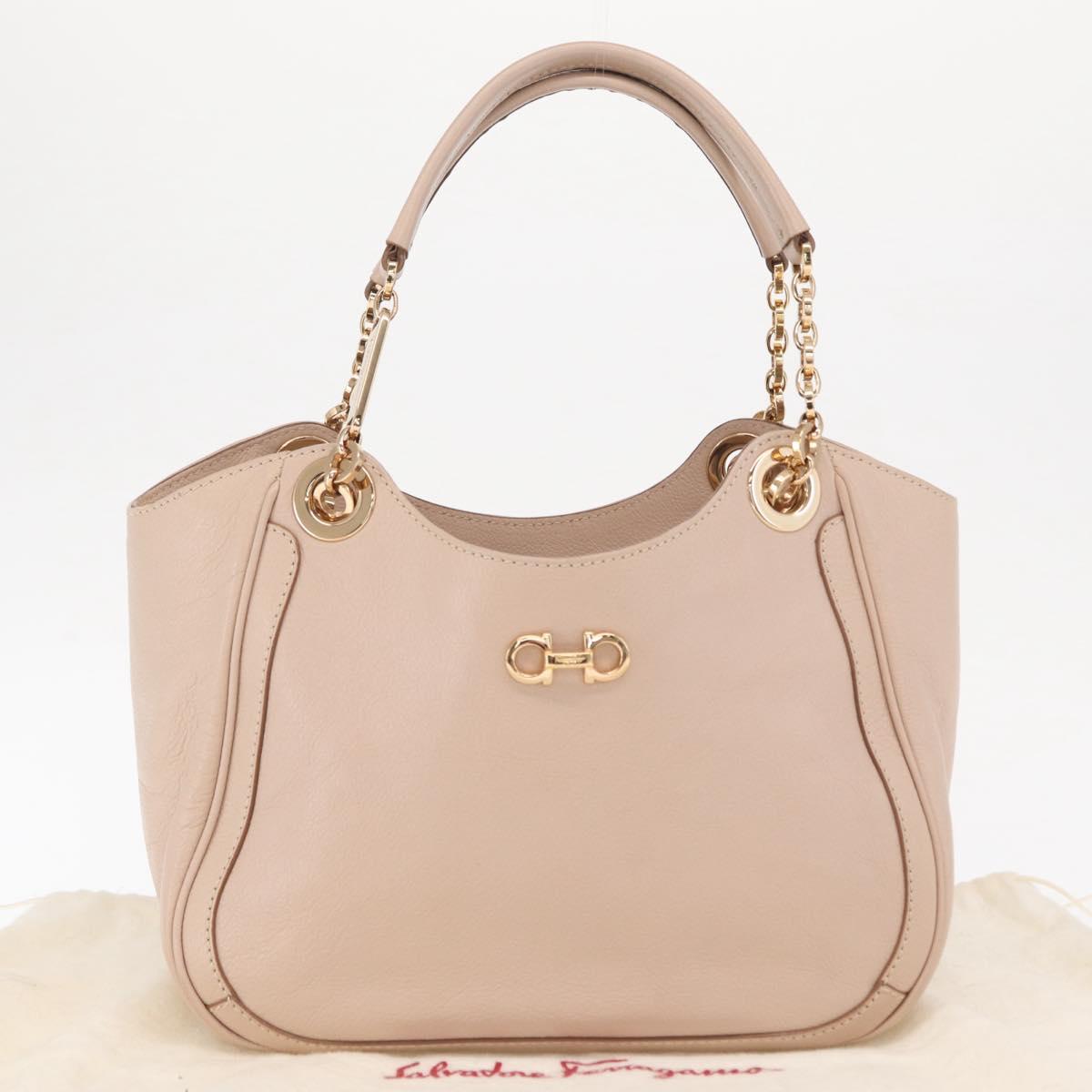 Salvatore Ferragamo Gancini Hand Bag Leather Pink Gold Auth ka1877V