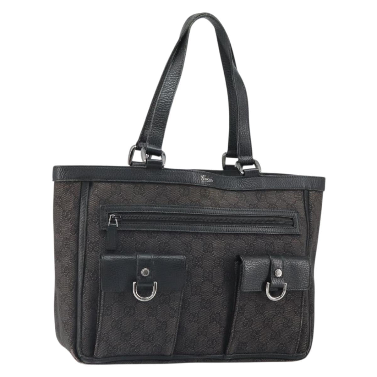 GUCCI GG Canvas Hand Bag Black Silver 268639 Auth ka1878