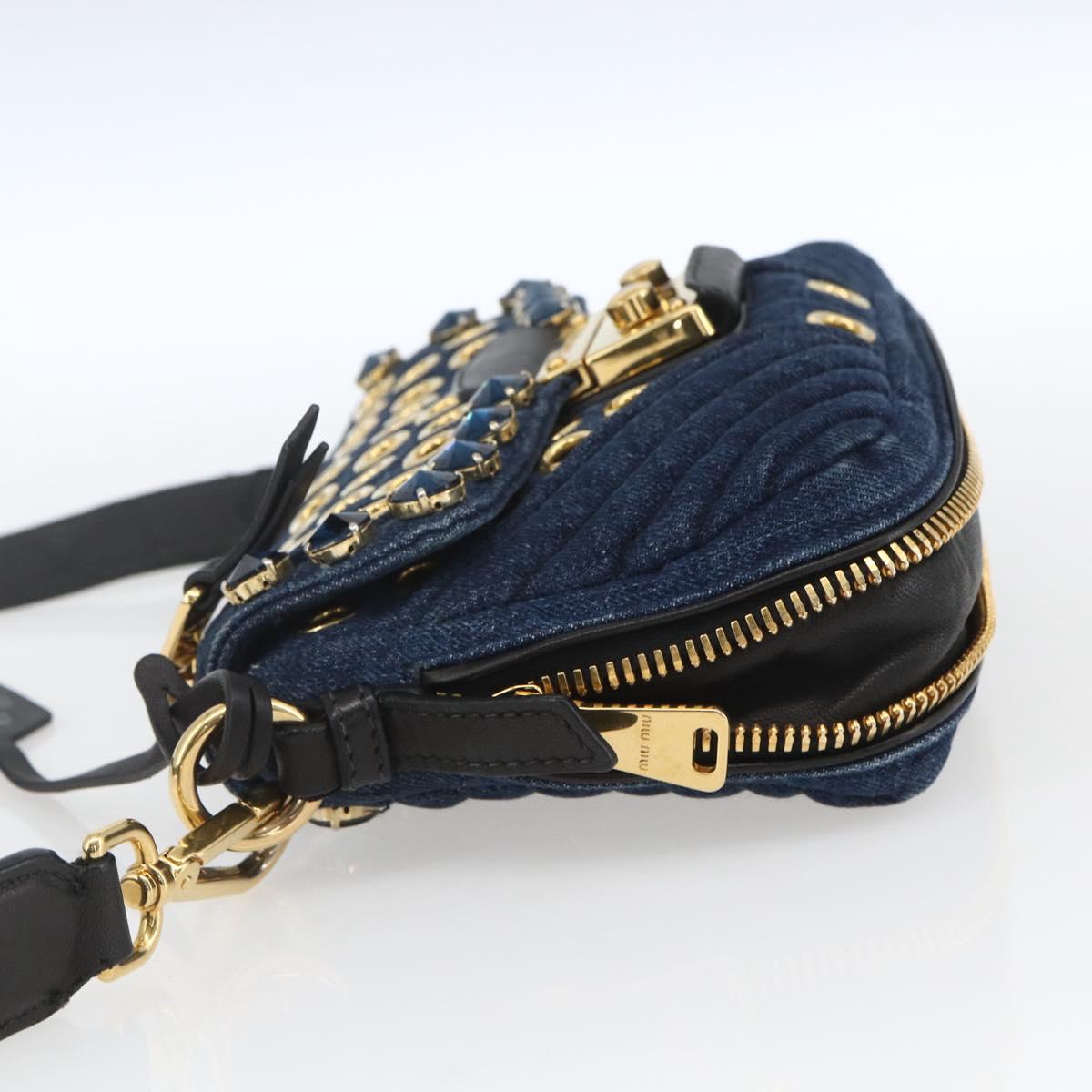Miu Miu Shoulder Bag Denim Blue Gold Auth ka1885SAV
