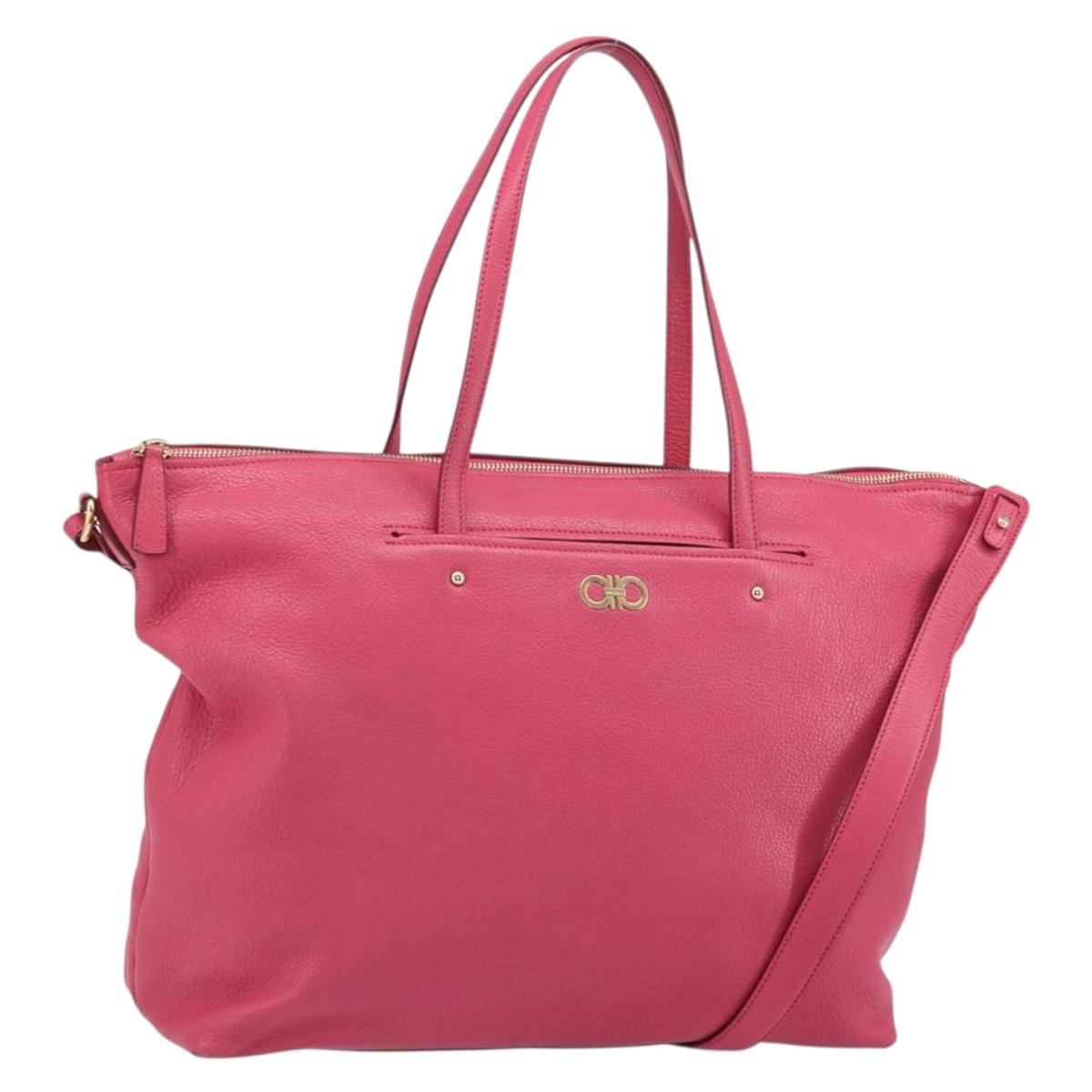 Salvatore Ferragamo Gancini Tote Bag Leather Pink Gold Auth ka1890V