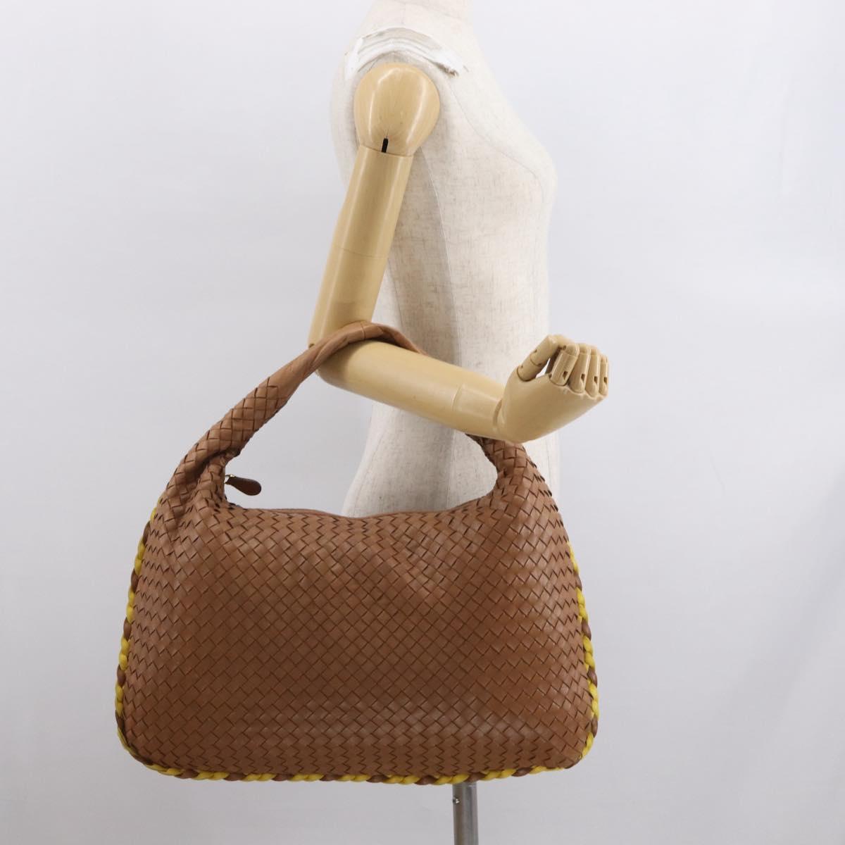 BOTTEGAVENETA INTRECCIATO Shoulder Bag Leather Beige Gold 115654 Auth ka1891SAV