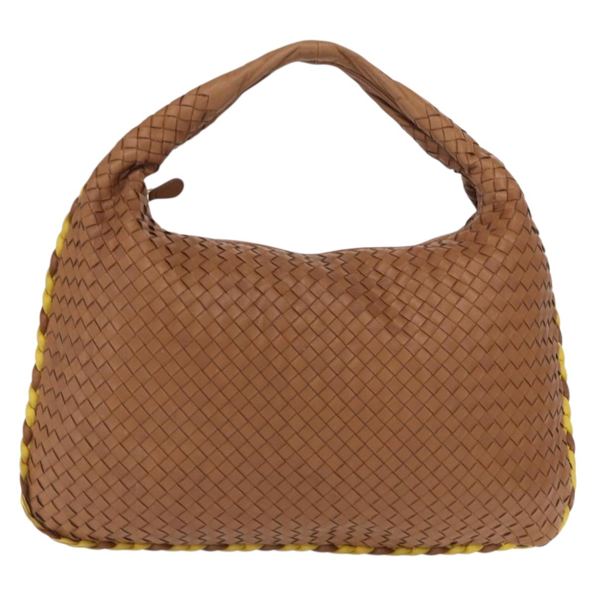 BOTTEGAVENETA INTRECCIATO Shoulder Bag Leather Beige Gold 115654 Auth ka1891SAV