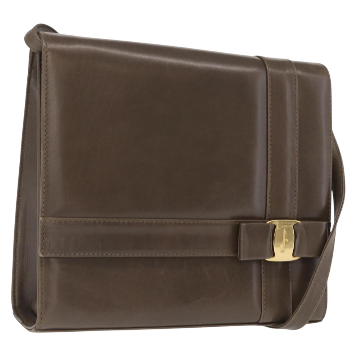 Salvatore Ferragamo Shoulder Bag Leather Beige Gold Auth ka1893
