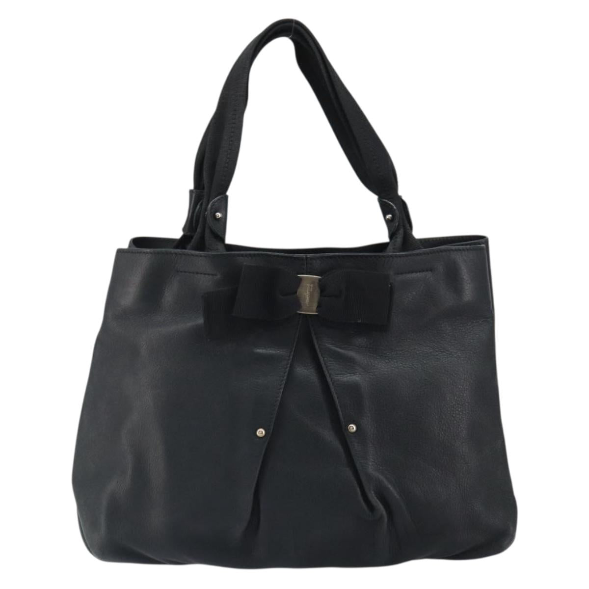 Salvatore Ferragamo Tote Bag Leather Black Silver Auth ka1894