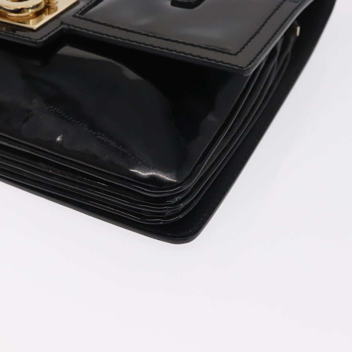 Salvatore Ferragamo Gancini Shoulder Bag Patent leather Gold Black Auth ka1897