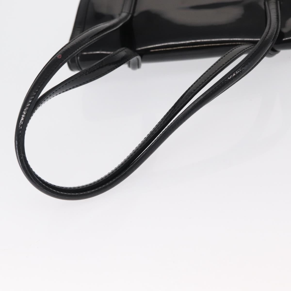 Salvatore Ferragamo Gancini Shoulder Bag Patent leather Gold Black Auth ka1897