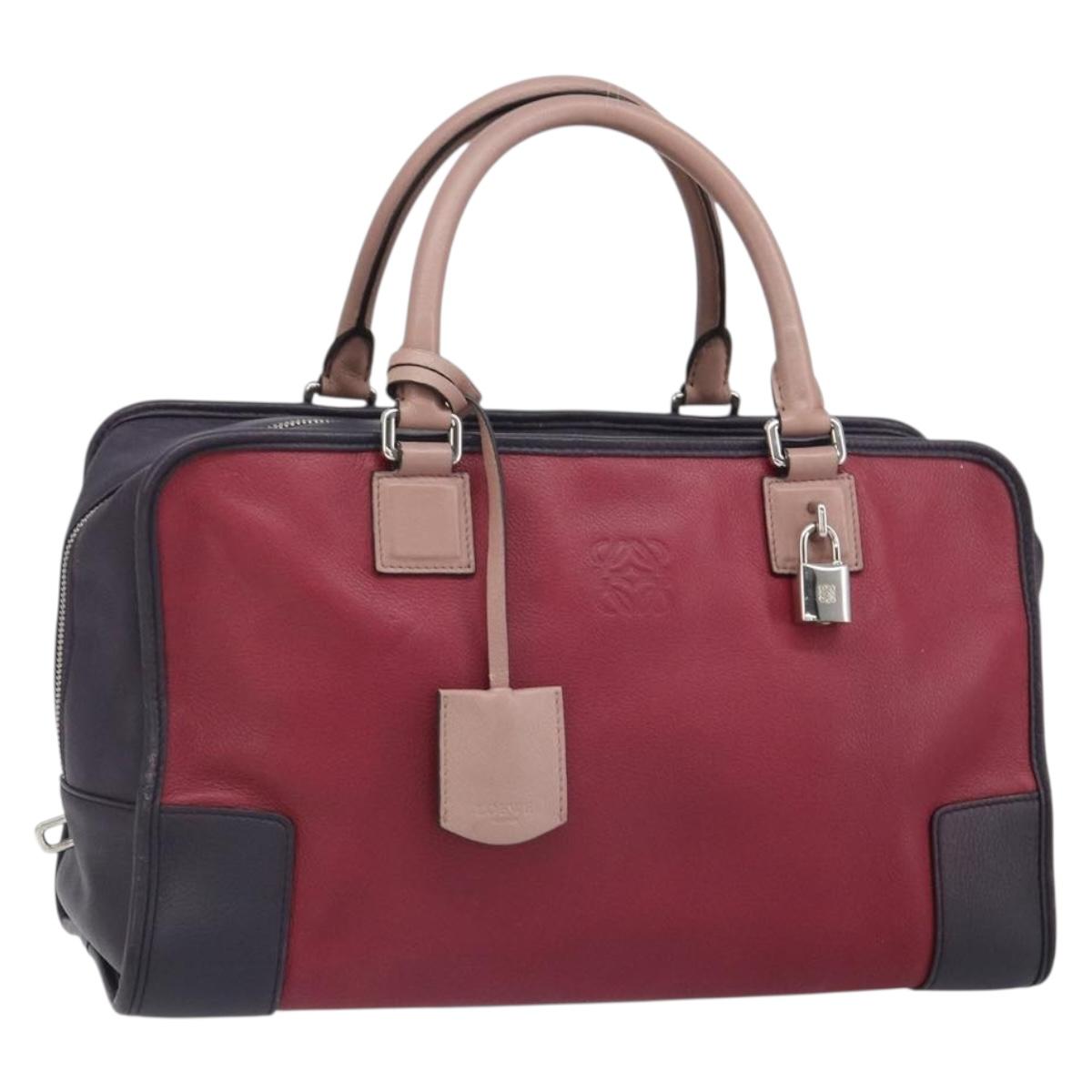 LOEWE anagram Amazona 28 Hand Bag Leather Silver Pink Auth ka1898V