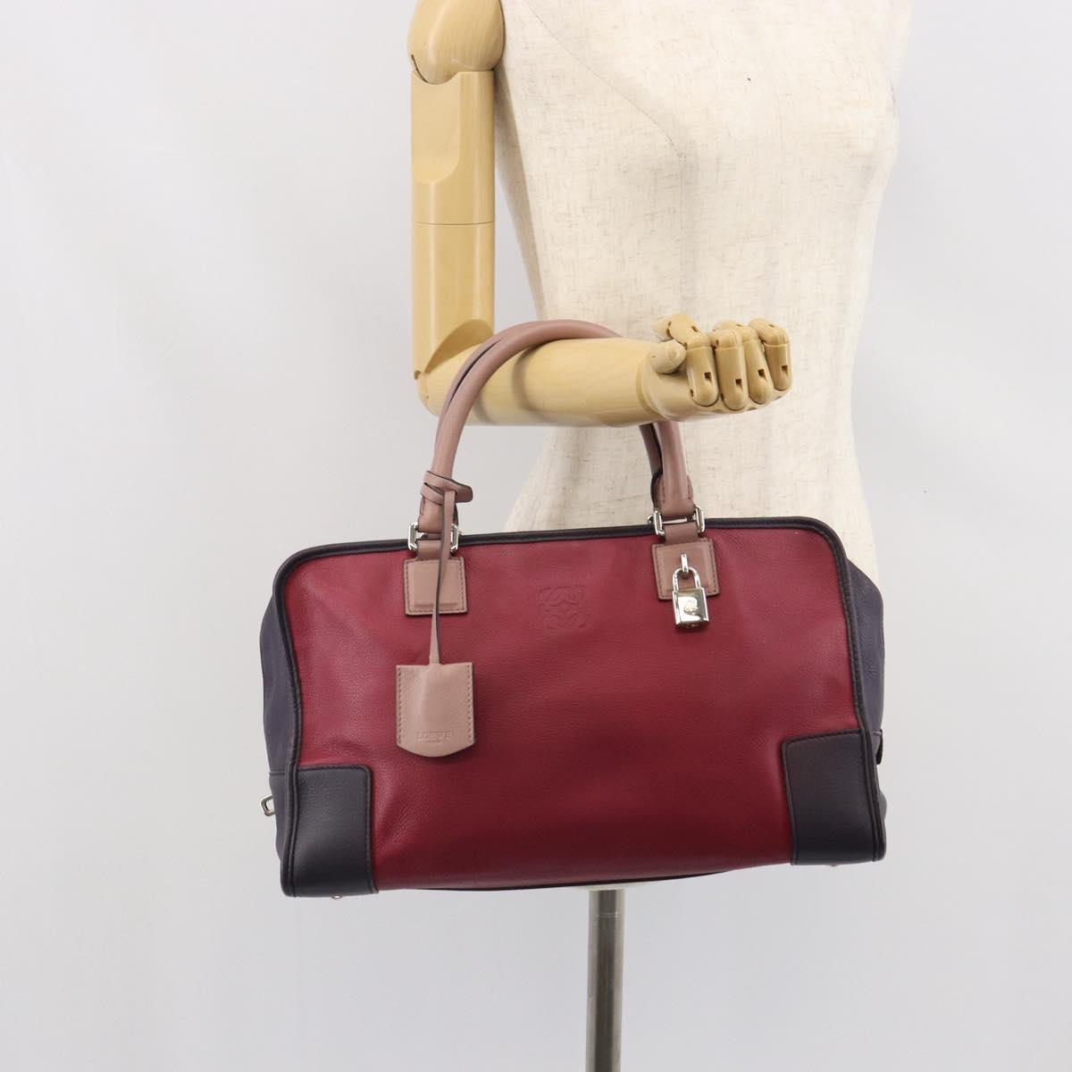 LOEWE anagram Amazona 28 Hand Bag Leather Silver Pink Auth ka1898V