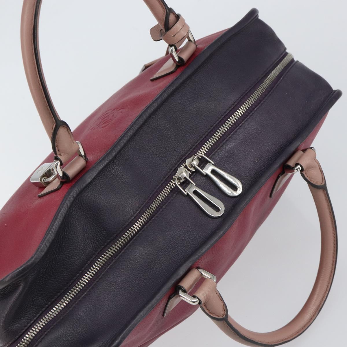 LOEWE anagram Amazona 28 Hand Bag Leather Silver Pink Auth ka1898V
