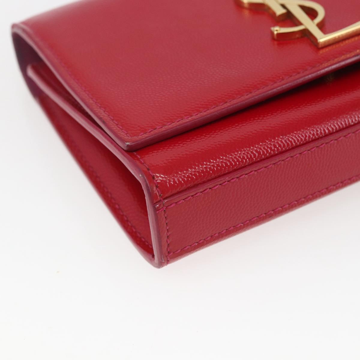 SAINT LAURENT Chain Shoulder Bag Leather Red Gold Auth ka1910V