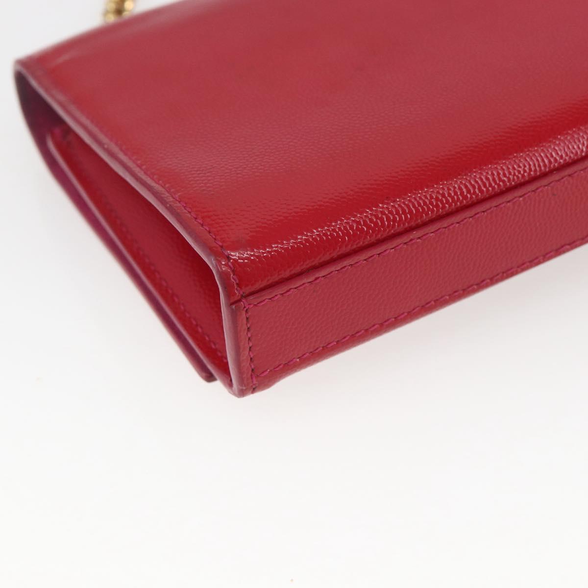 SAINT LAURENT Chain Shoulder Bag Leather Red Gold Auth ka1910V