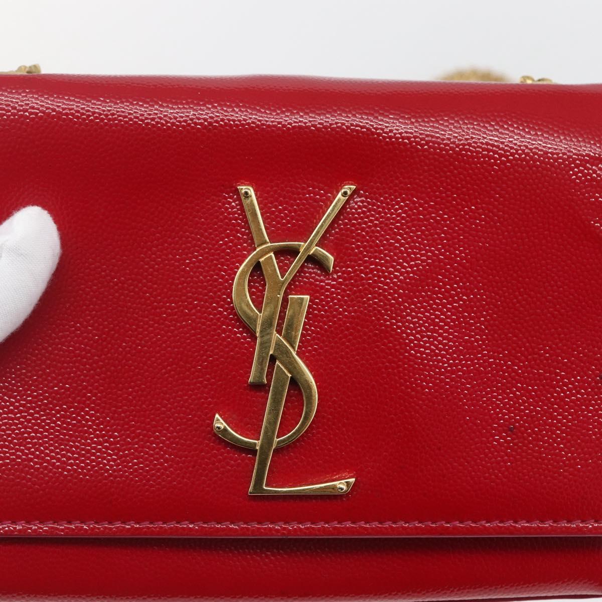 SAINT LAURENT Chain Shoulder Bag Leather Red Gold Auth ka1910V