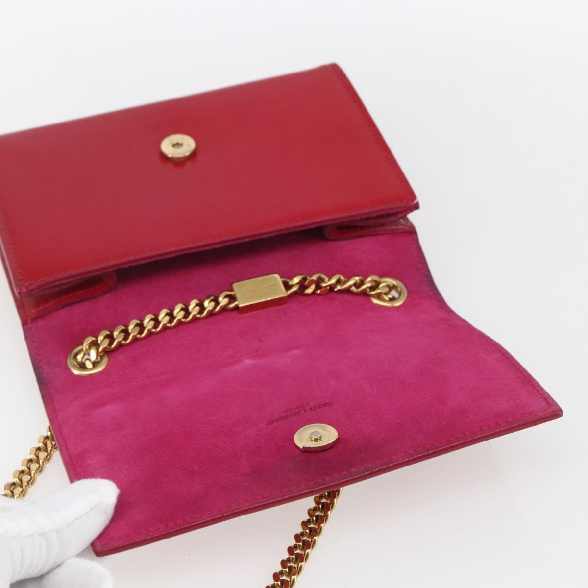 SAINT LAURENT Chain Shoulder Bag Leather Red Gold Auth ka1910V