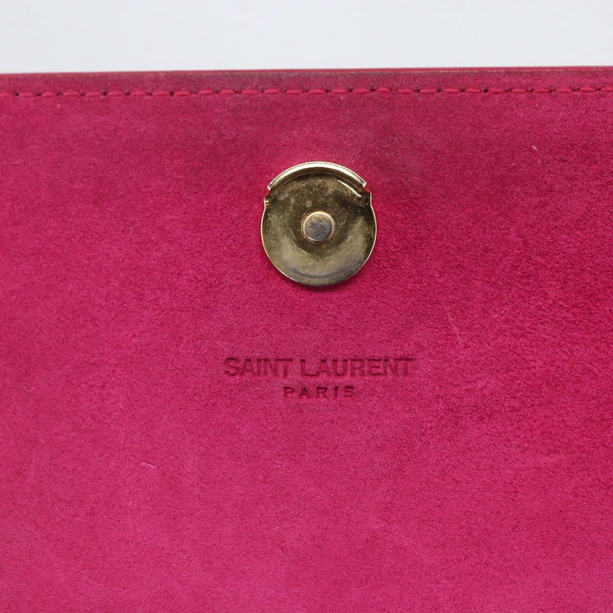 SAINT LAURENT Chain Shoulder Bag Leather Red Gold Auth ka1910V