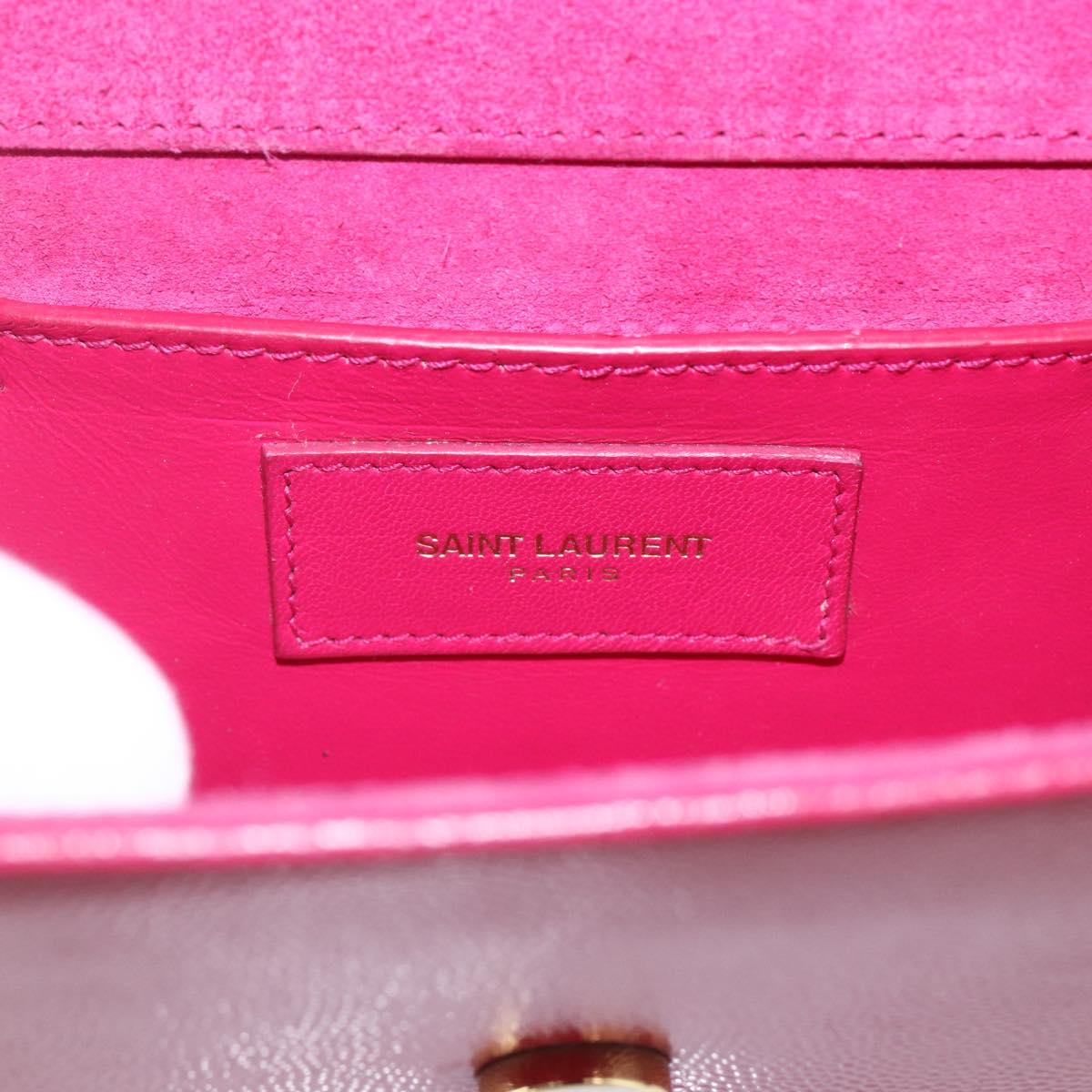 SAINT LAURENT Chain Shoulder Bag Leather Red Gold Auth ka1910V
