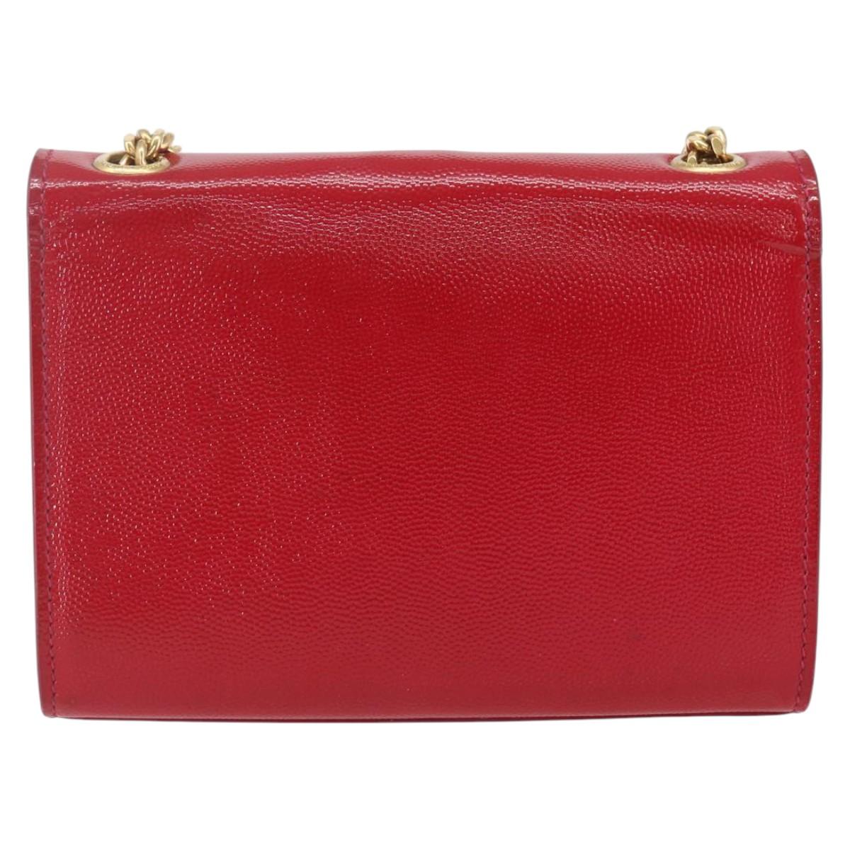 SAINT LAURENT Chain Shoulder Bag Leather Red Gold Auth ka1910V