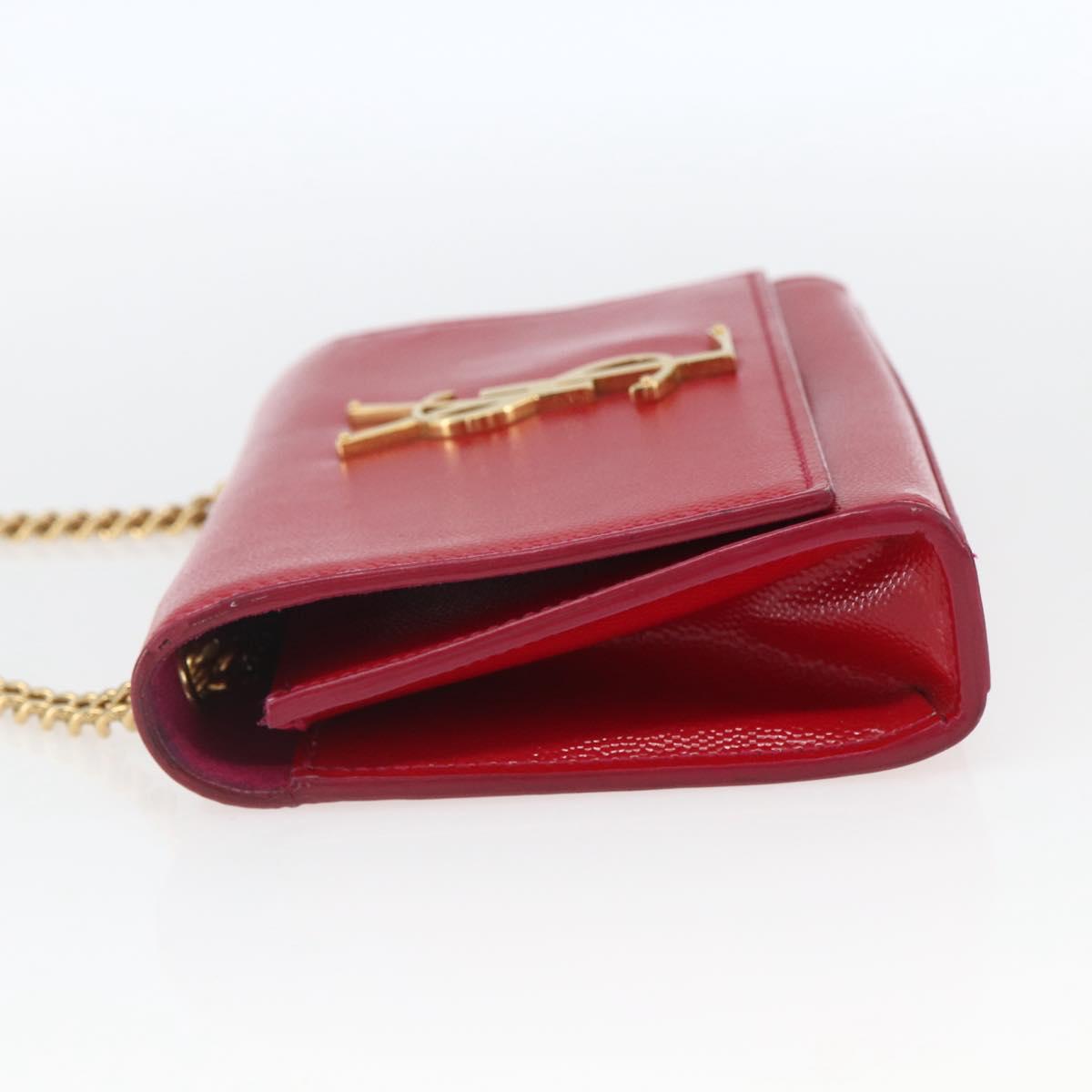 SAINT LAURENT Chain Shoulder Bag Leather Red Gold Auth ka1910V