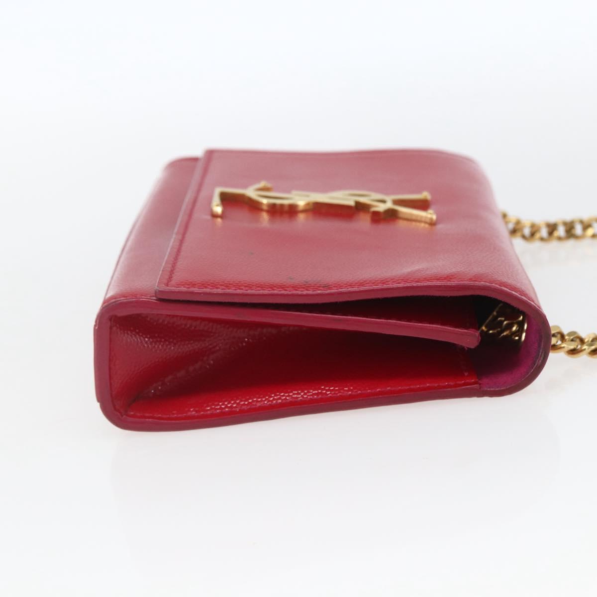 SAINT LAURENT Chain Shoulder Bag Leather Red Gold Auth ka1910V