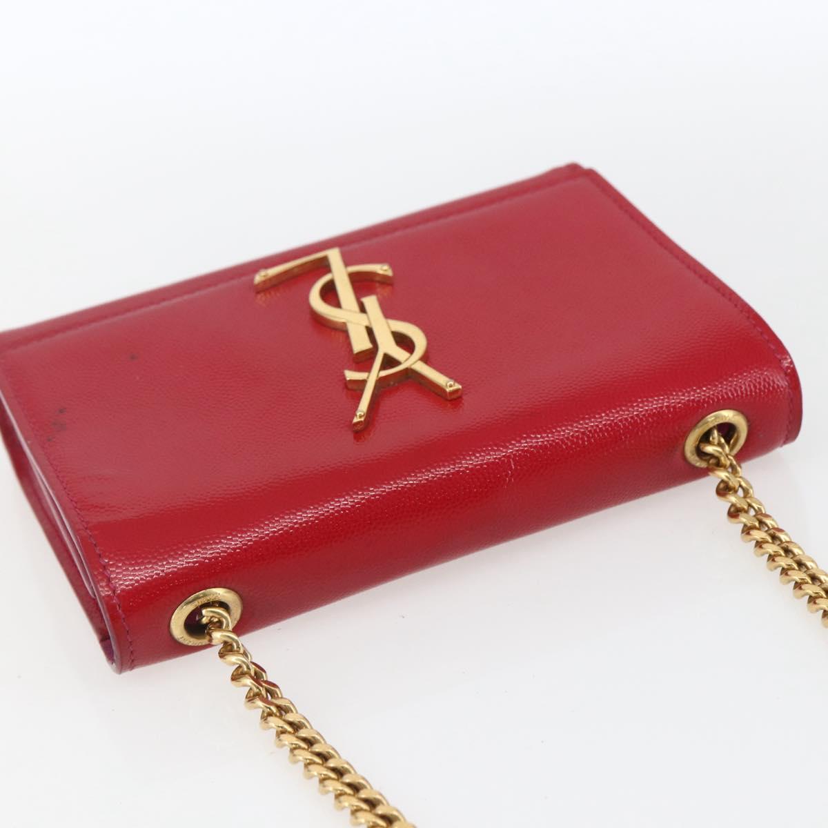 SAINT LAURENT Chain Shoulder Bag Leather Red Gold Auth ka1910V