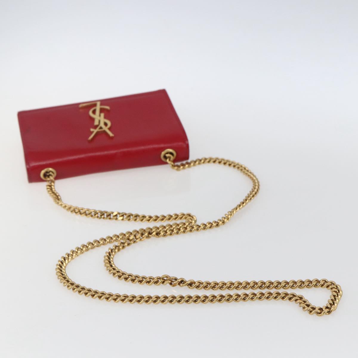 SAINT LAURENT Chain Shoulder Bag Leather Red Gold Auth ka1910V