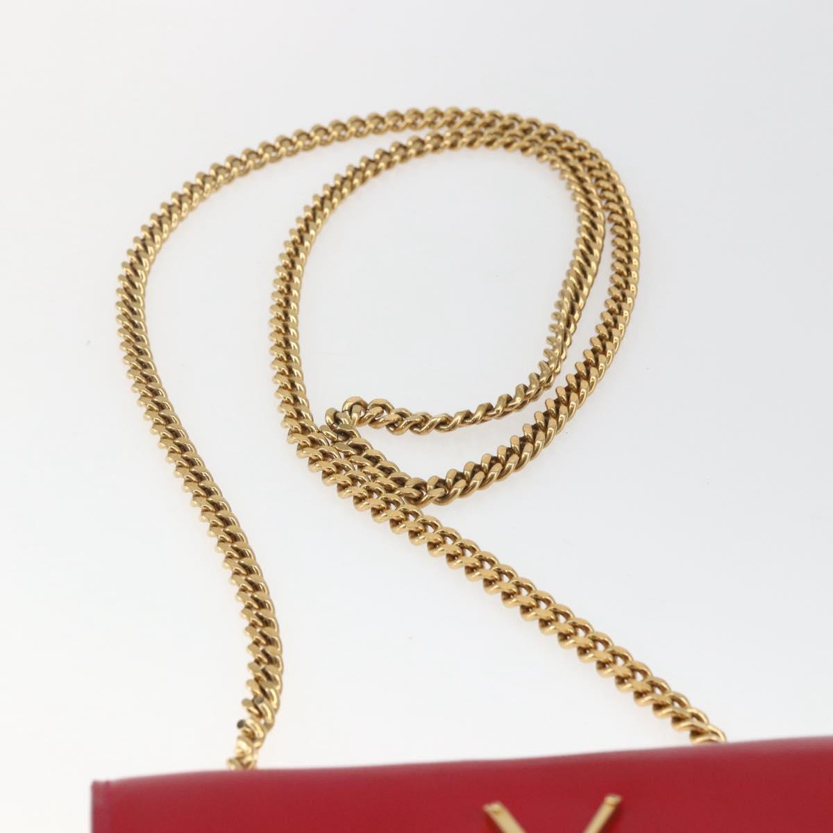 SAINT LAURENT Chain Shoulder Bag Leather Red Gold Auth ka1910V