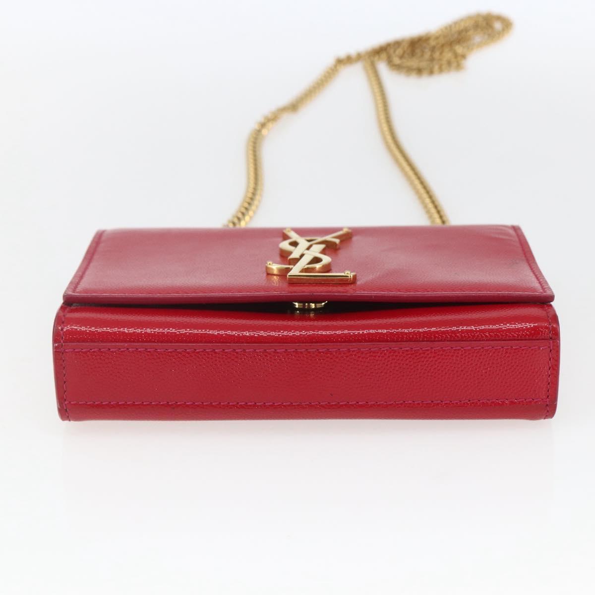 SAINT LAURENT Chain Shoulder Bag Leather Red Gold Auth ka1910V