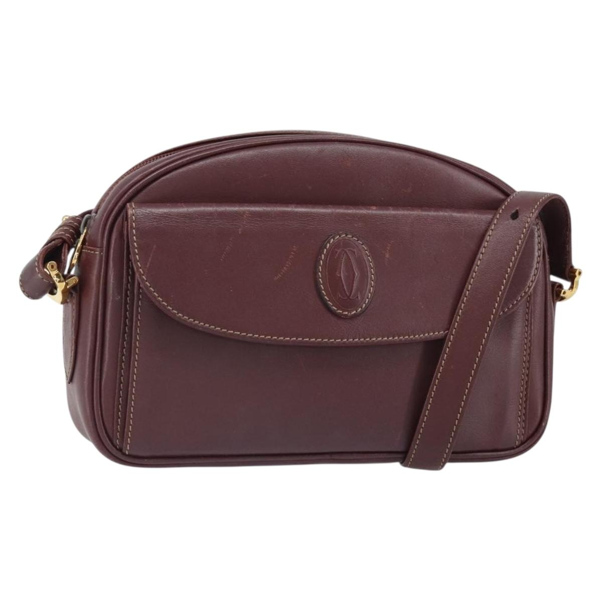 CARTIER Must Line Shoulder Bag Leather Bordeaux Gold Auth ka1912