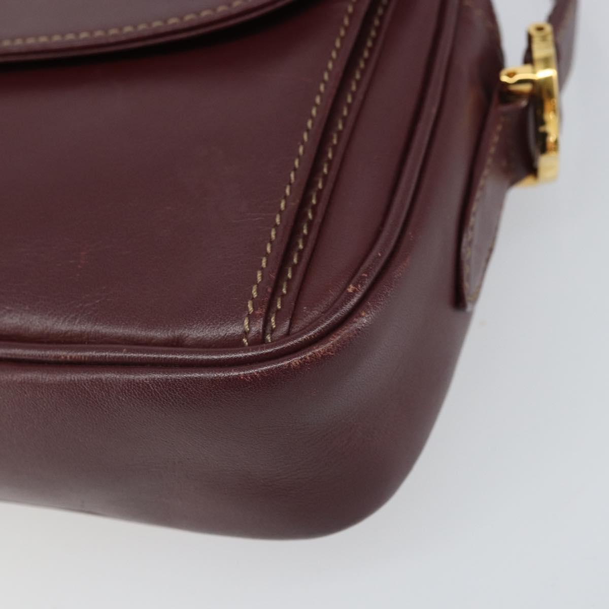 CARTIER Must Line Shoulder Bag Leather Bordeaux Gold Auth ka1912