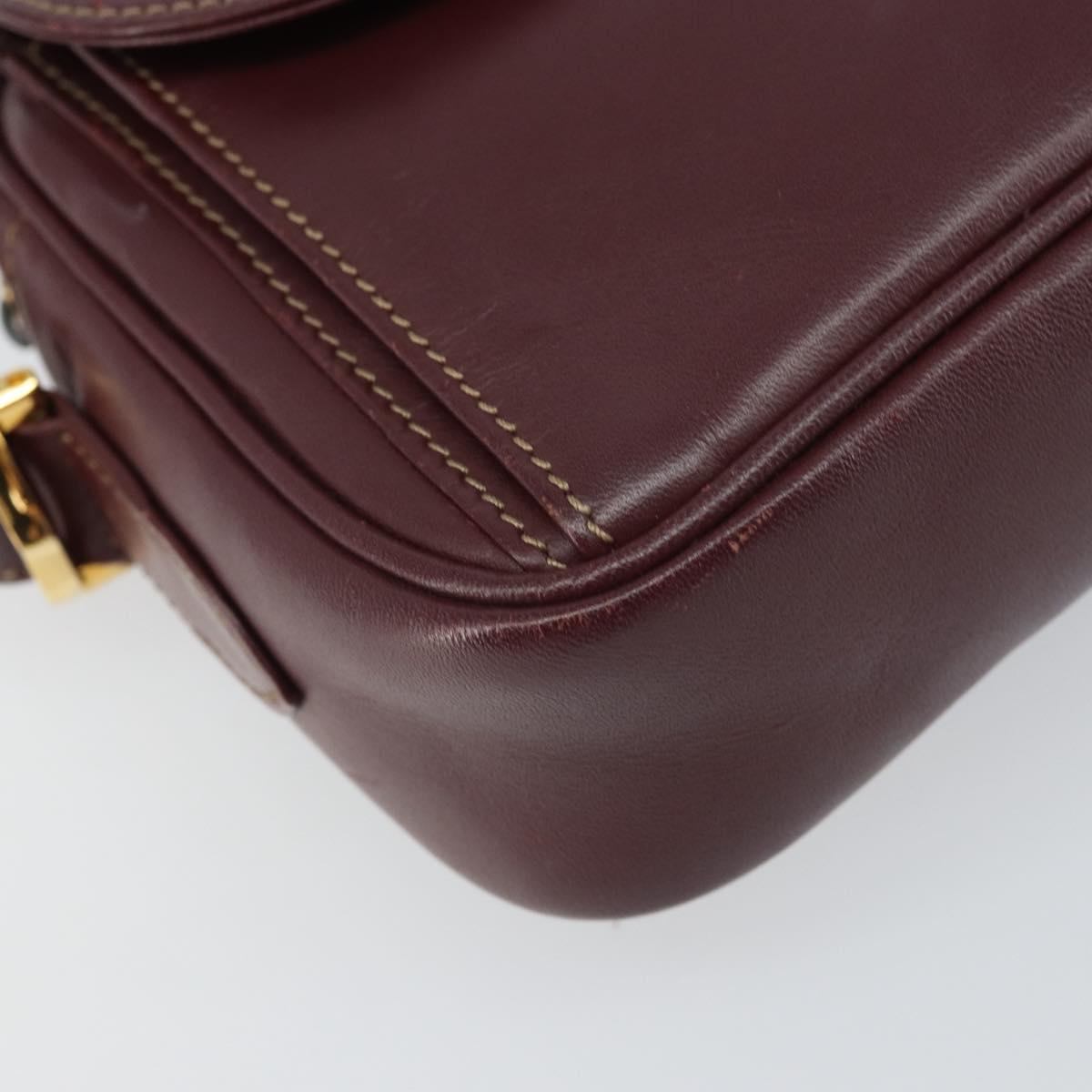 CARTIER Must Line Shoulder Bag Leather Bordeaux Gold Auth ka1912