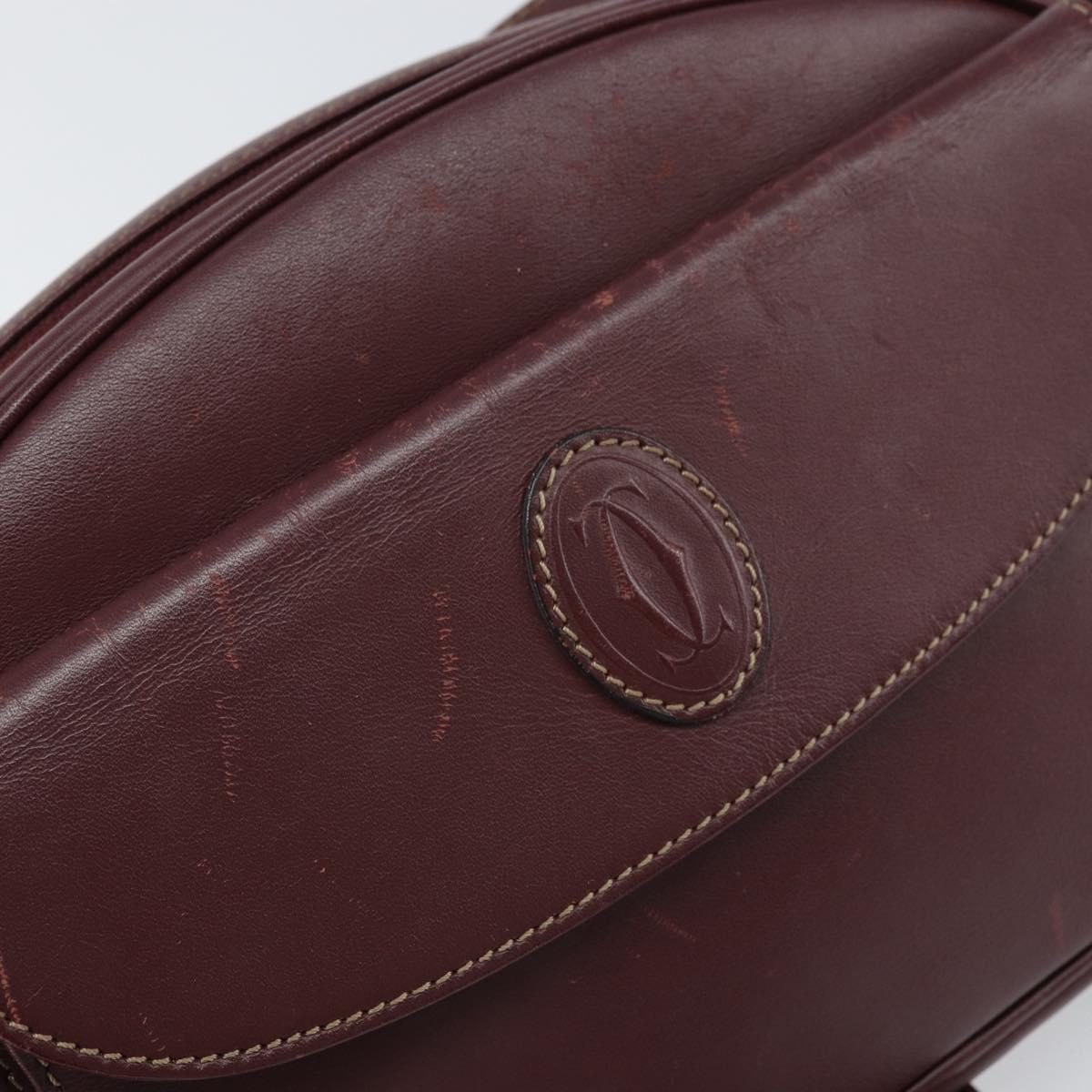 CARTIER Must Line Shoulder Bag Leather Bordeaux Gold Auth ka1912