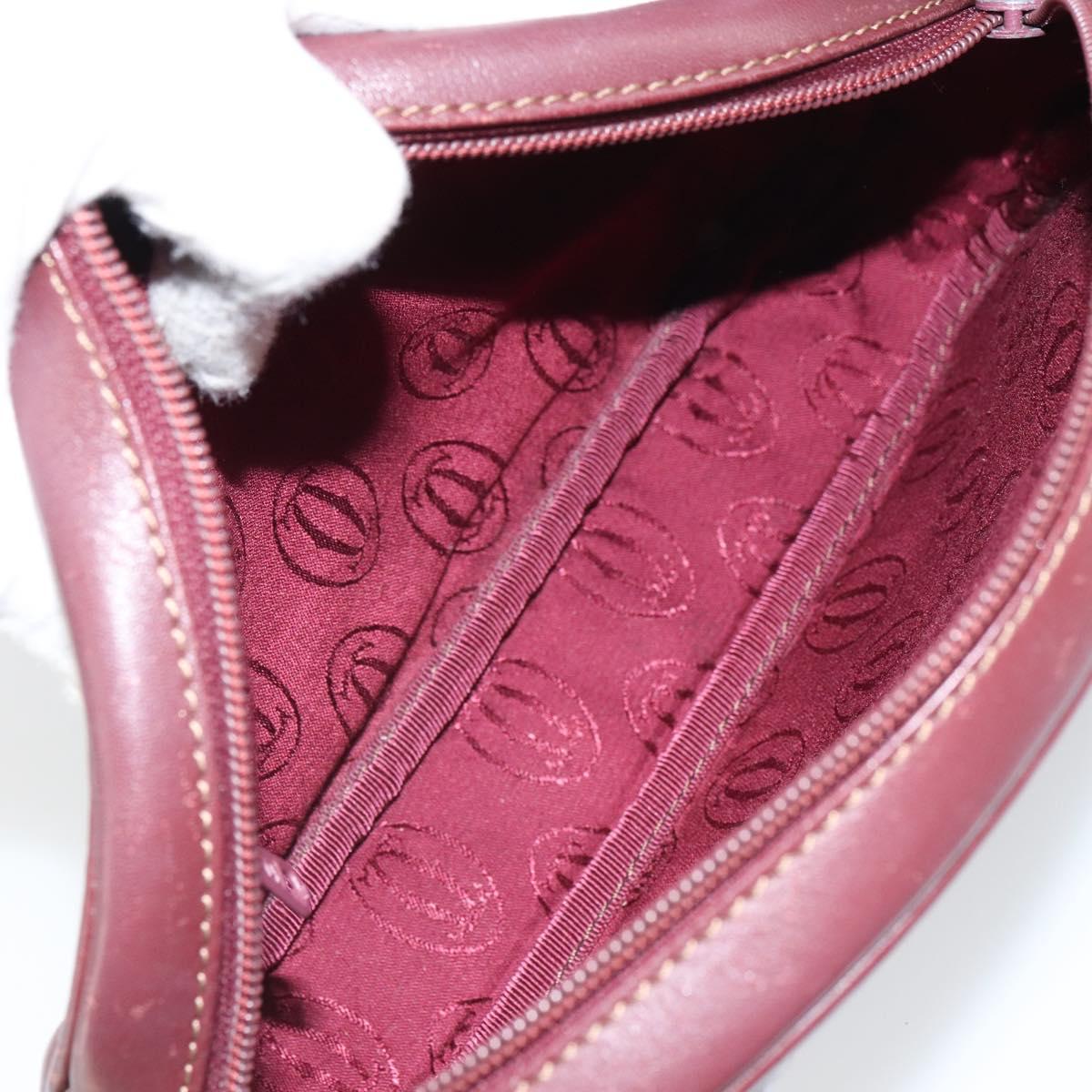 CARTIER Must Line Shoulder Bag Leather Bordeaux Gold Auth ka1912