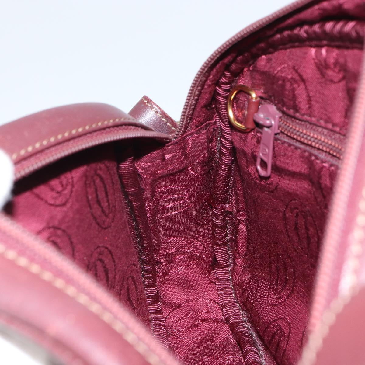 CARTIER Must Line Shoulder Bag Leather Bordeaux Gold Auth ka1912