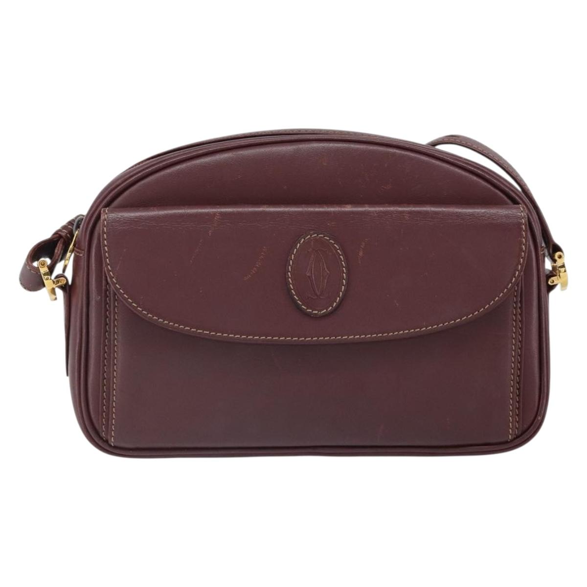 CARTIER Must Line Shoulder Bag Leather Bordeaux Gold Auth ka1912