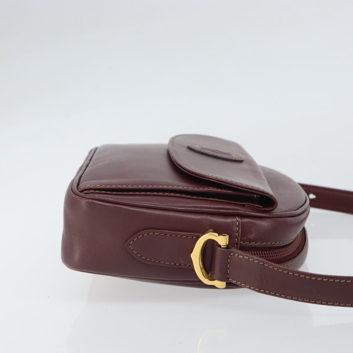 CARTIER Must Line Shoulder Bag Leather Bordeaux Gold Auth ka1912