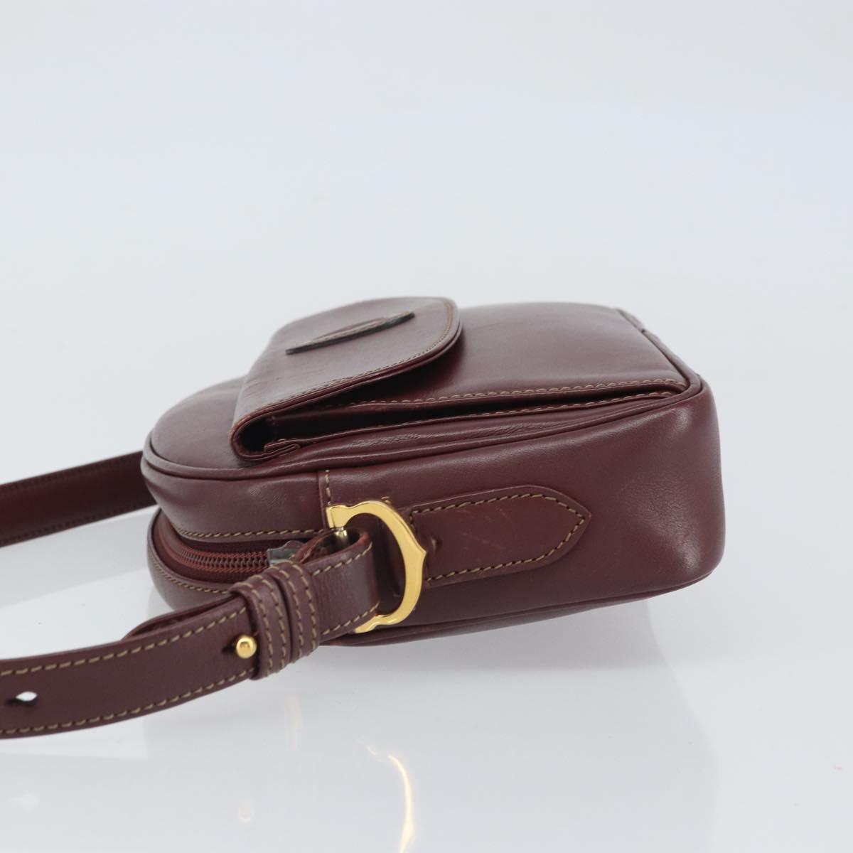 CARTIER Must Line Shoulder Bag Leather Bordeaux Gold Auth ka1912