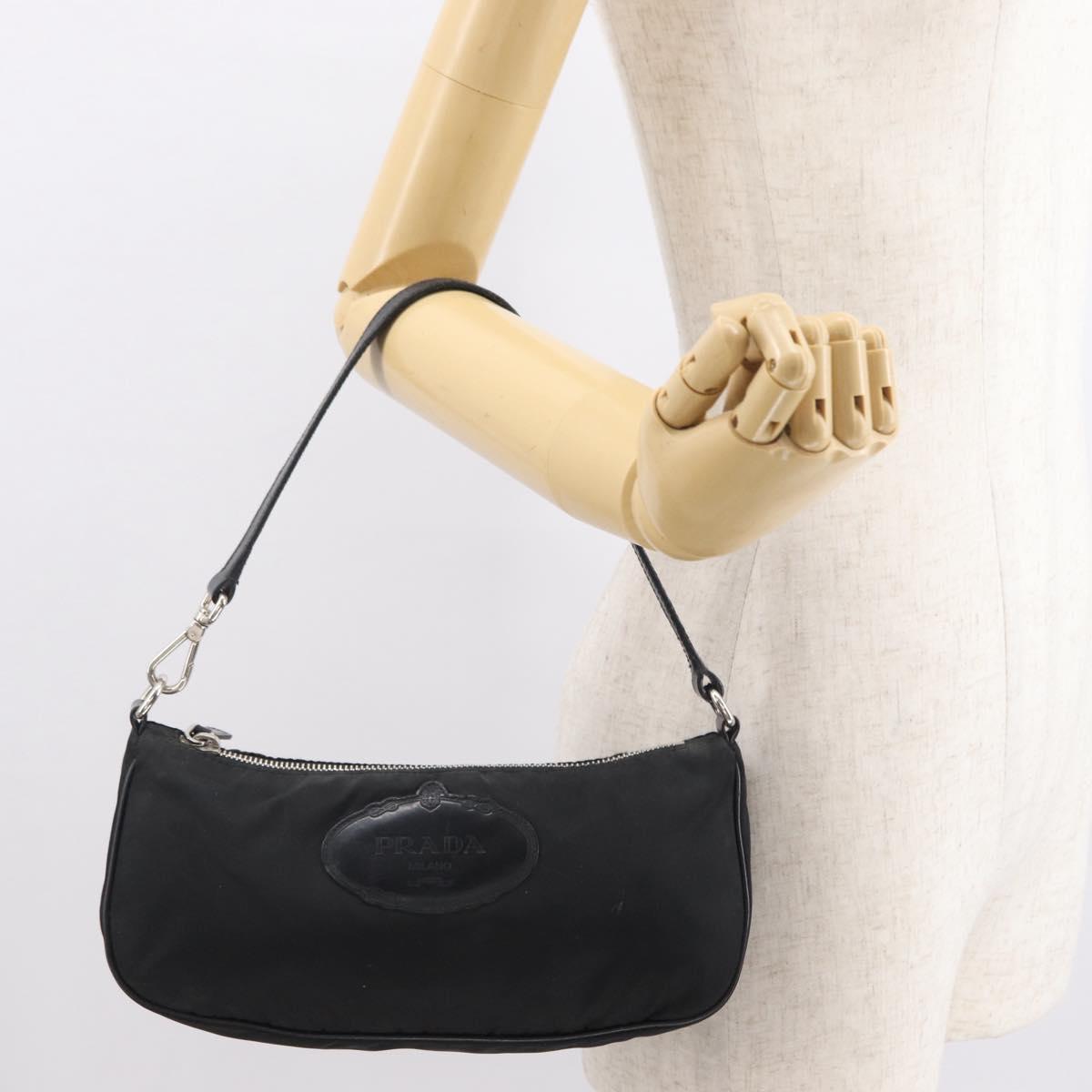 PRADA Shoulder Bag Nylon Black Silver Auth ka1913