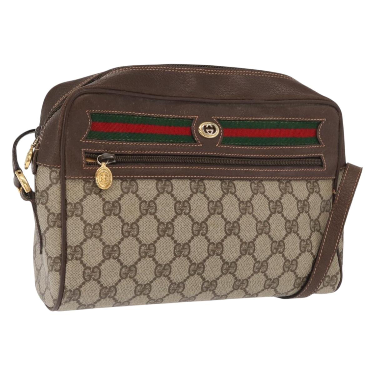 GUCCI GG Supreme Web Sherry Line Bag PVC Beige Gold 56 02 088 Auth ka1923