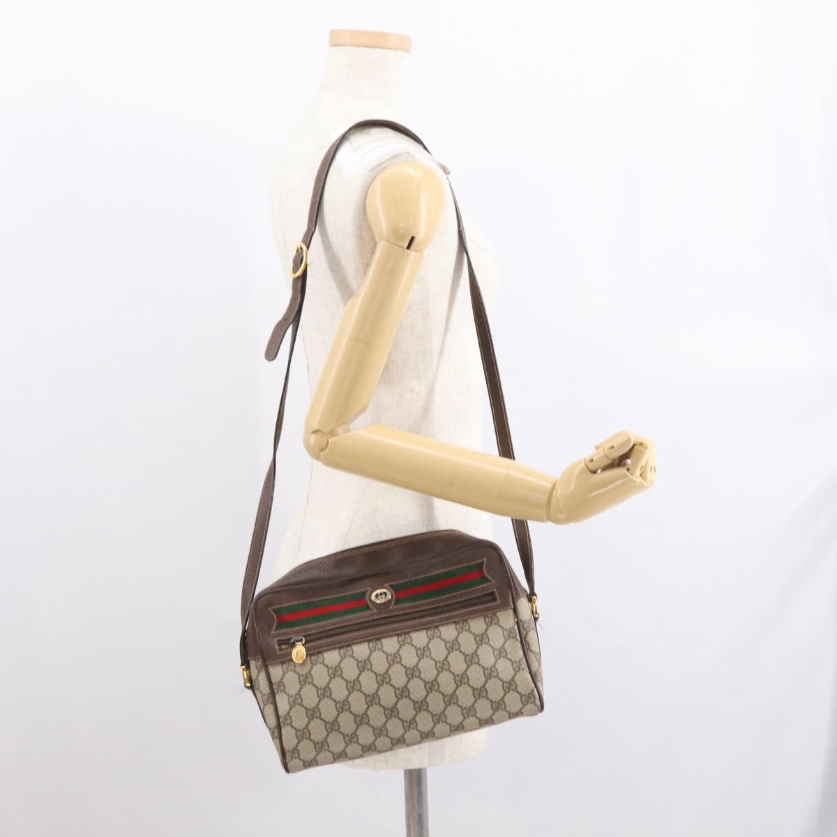 GUCCI GG Supreme Web Sherry Line Bag PVC Beige Gold 56 02 088 Auth ka1923