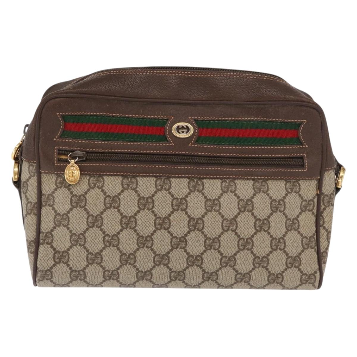 GUCCI GG Supreme Web Sherry Line Bag PVC Beige Gold 56 02 088 Auth ka1923