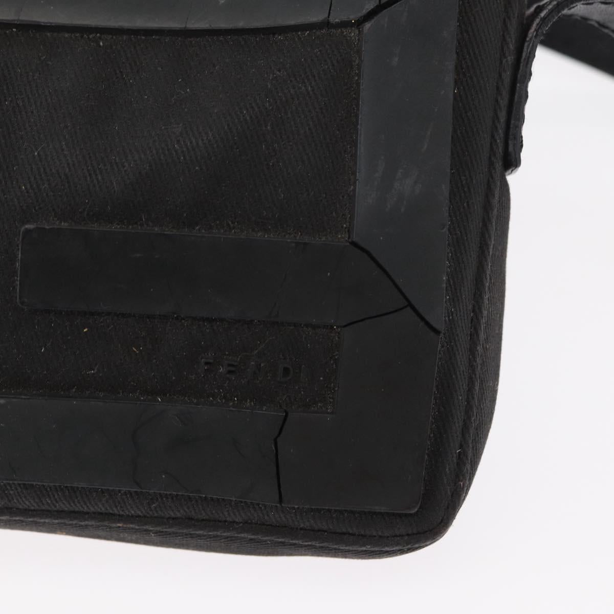 FENDI Hand Bag Canvas Black Silver Auth ka193