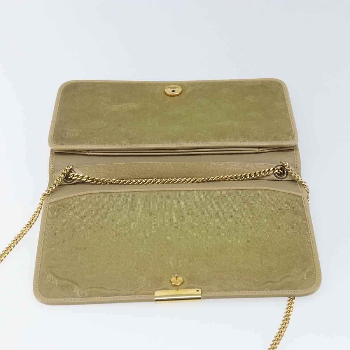 Christian Dior Chain Shoulder Bag Leather Beige Gold Auth ka1945