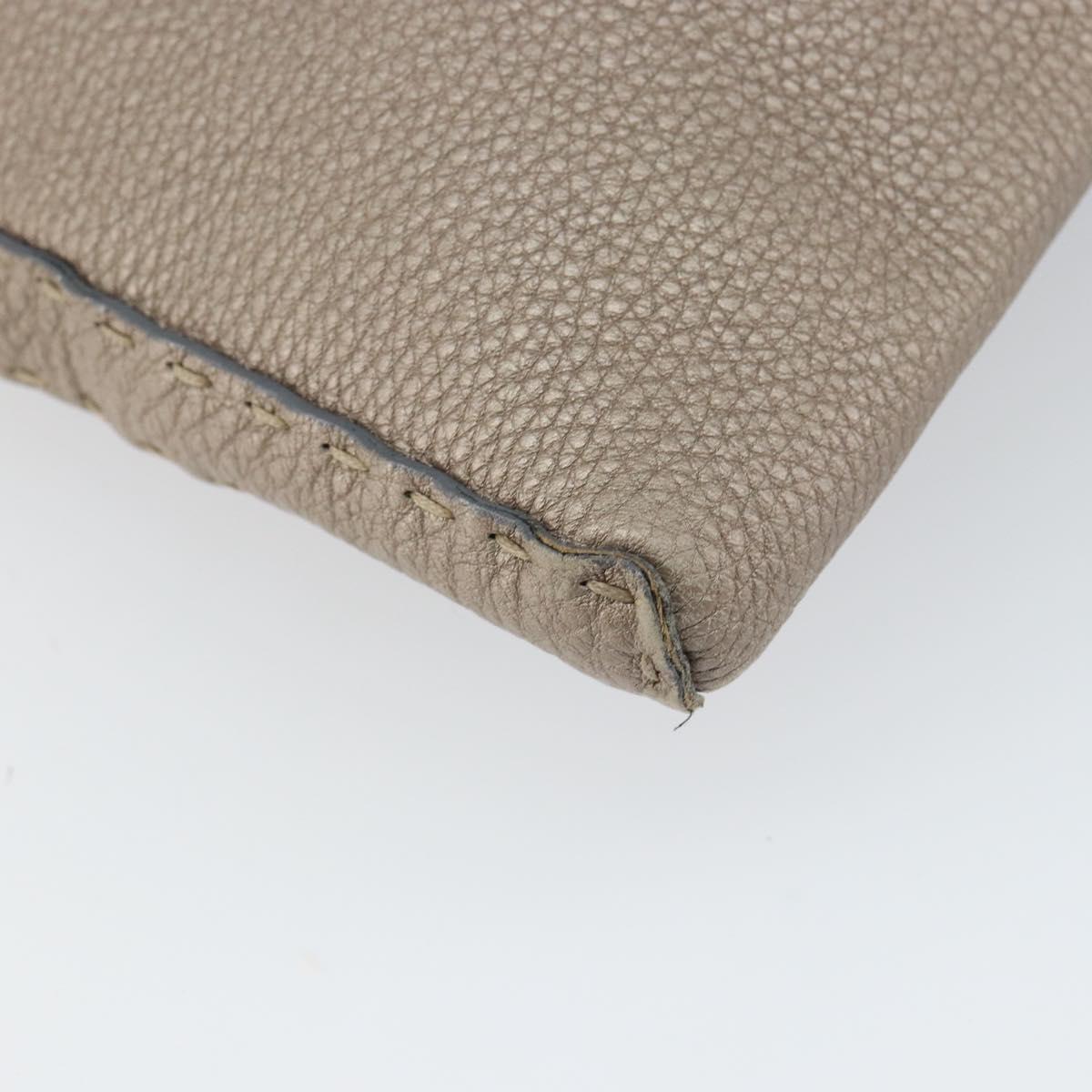 FENDI Celeria Shoulder Bag Leather Beige Silver Auth ka1948