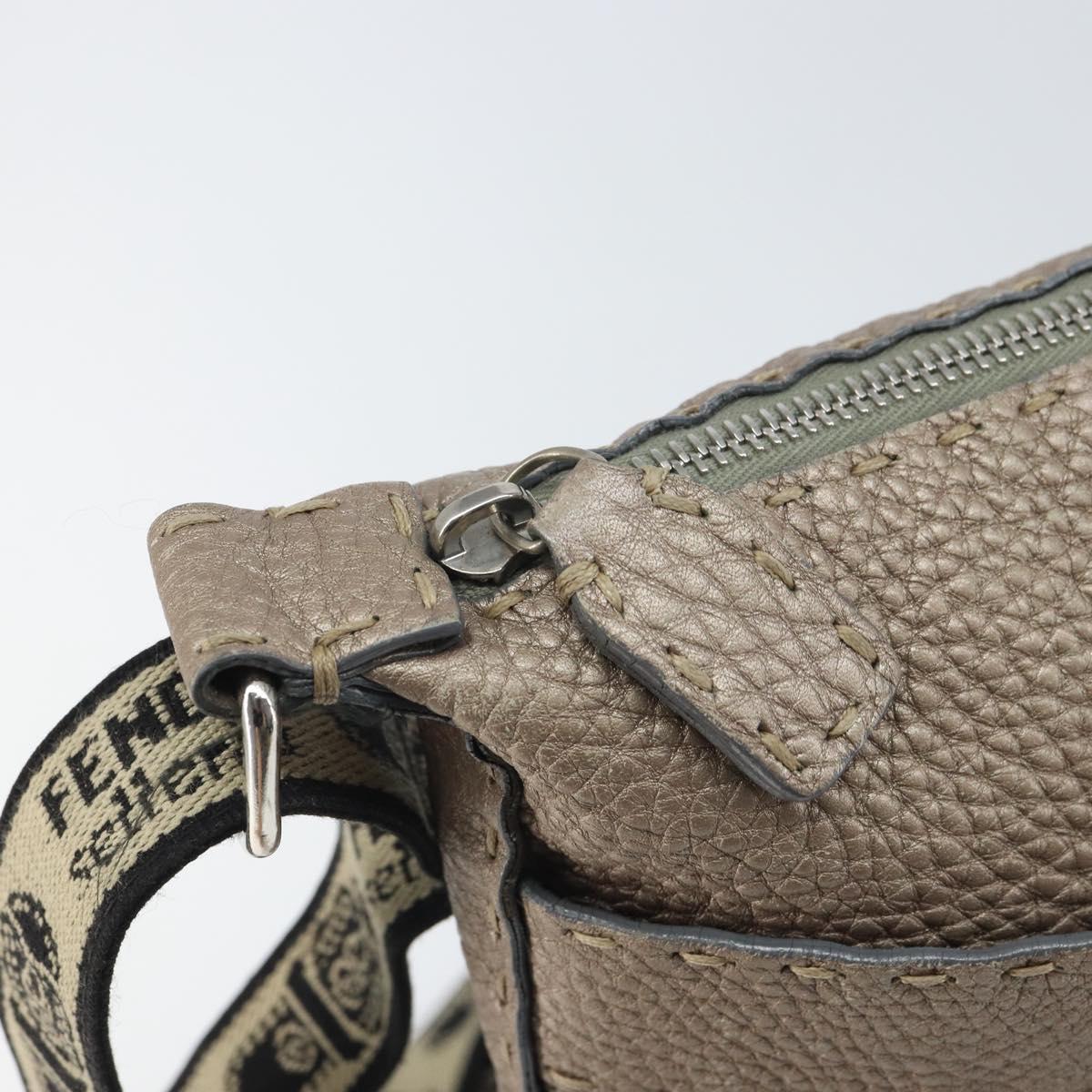 FENDI Celeria Shoulder Bag Leather Beige Silver Auth ka1948