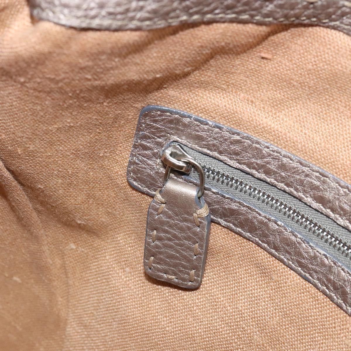 FENDI Celeria Shoulder Bag Leather Beige Silver Auth ka1948
