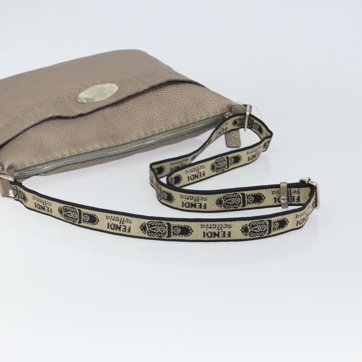 FENDI Celeria Shoulder Bag Leather Beige Silver Auth ka1948