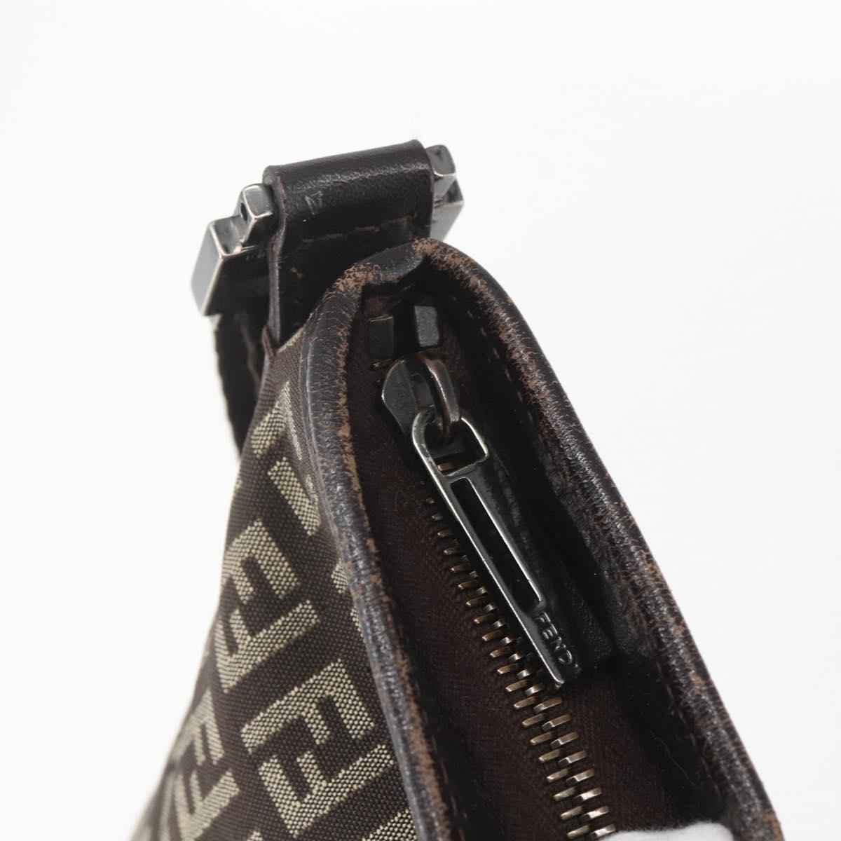 FENDI Zucchino Canvas Shoulder Bag Brown Silver Auth ka1960