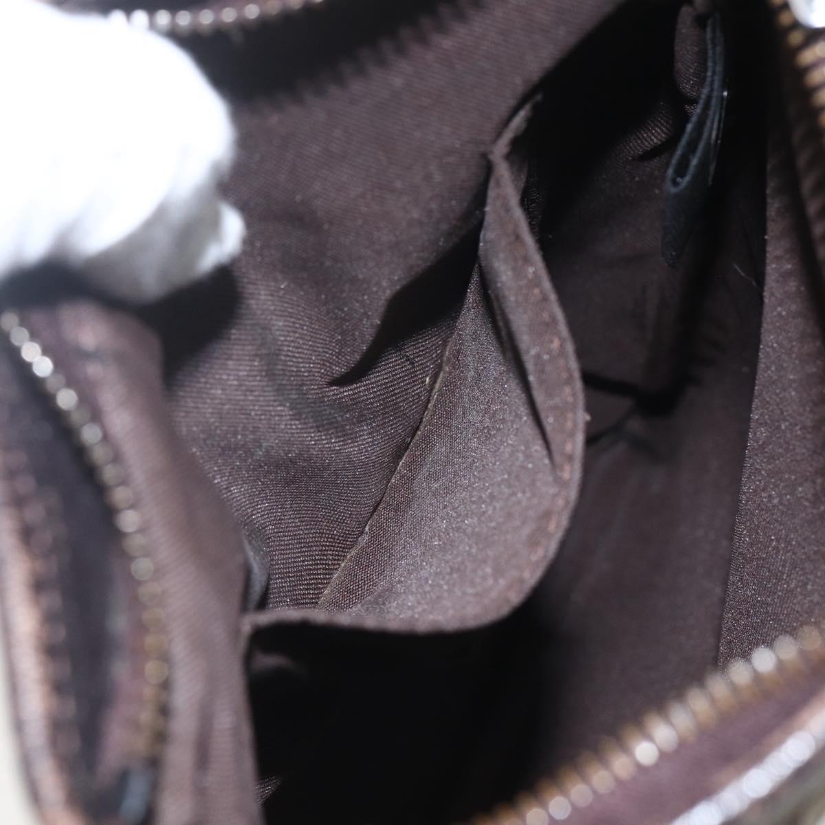 FENDI Zucchino Canvas Shoulder Bag Brown Silver Auth ka1960