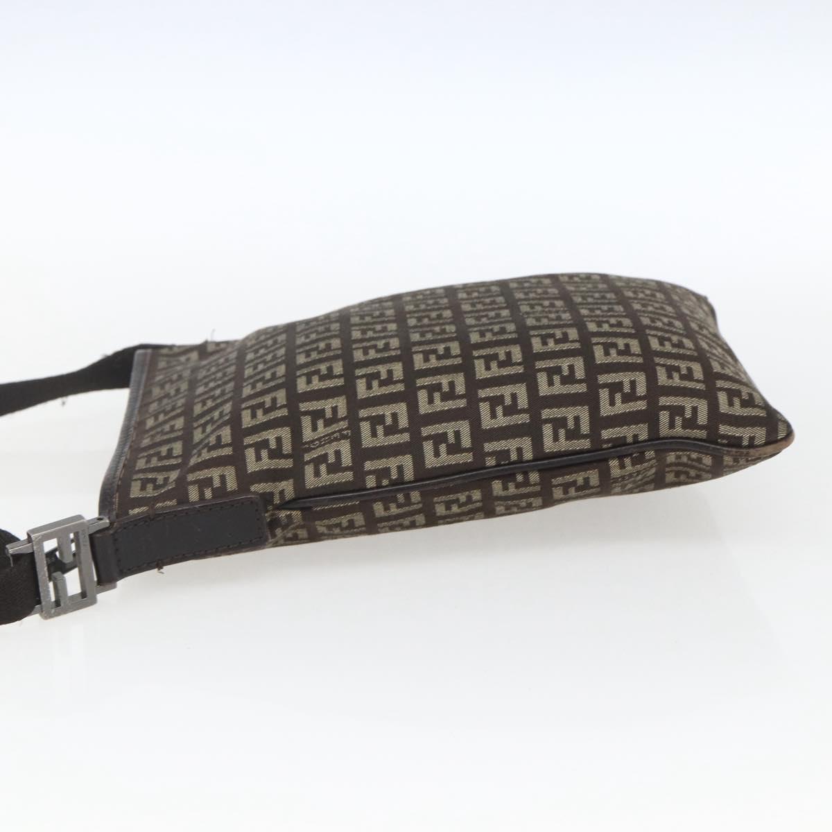 FENDI Zucchino Canvas Shoulder Bag Brown Silver Auth ka1960